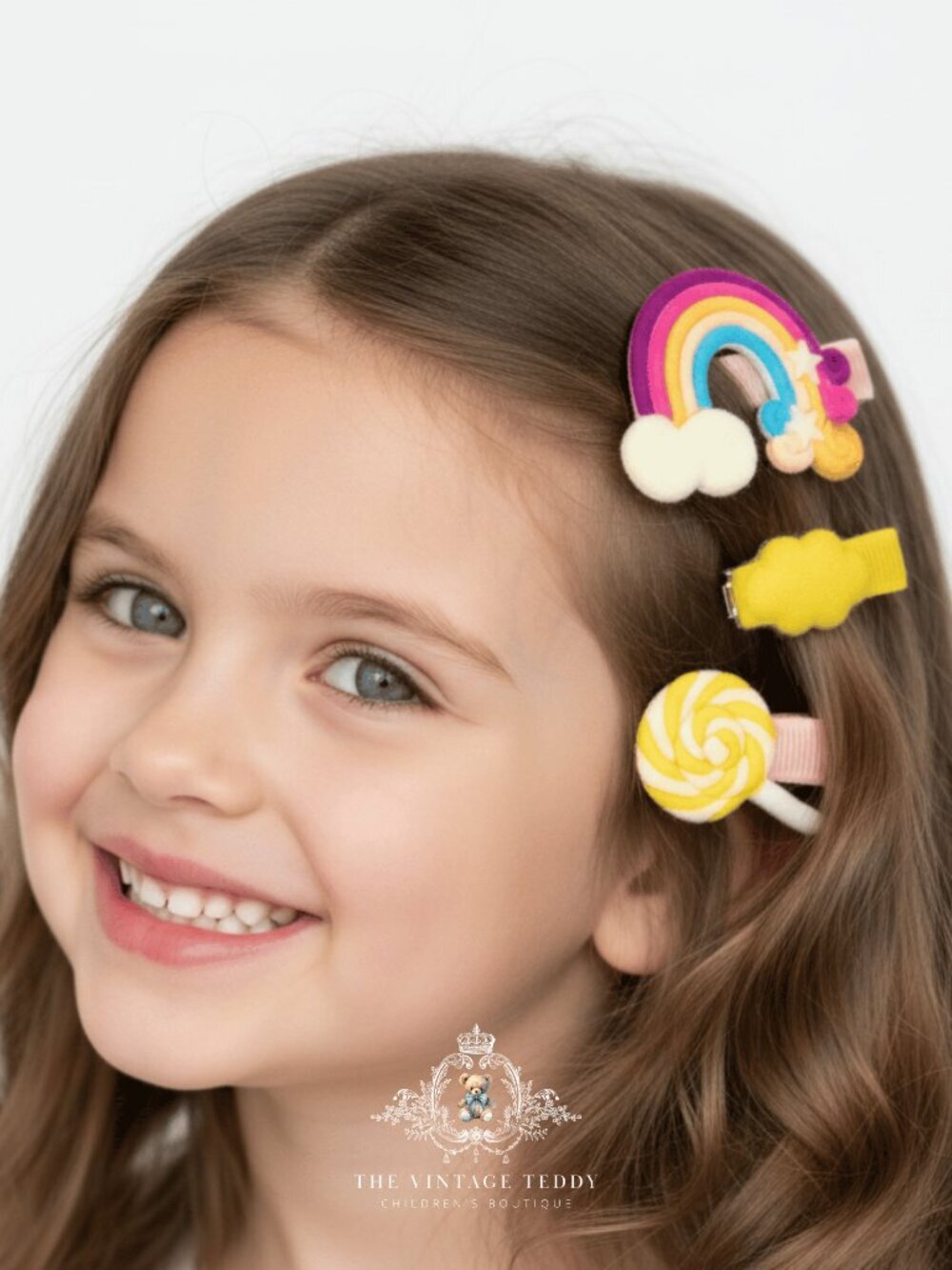NWT Cute Girls Hair Accessories Rainbow, Cloud & Lollipop Kids Hair Clips Yellow